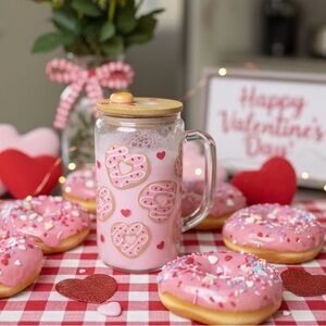 Charming Heart Glass Mug with Lid